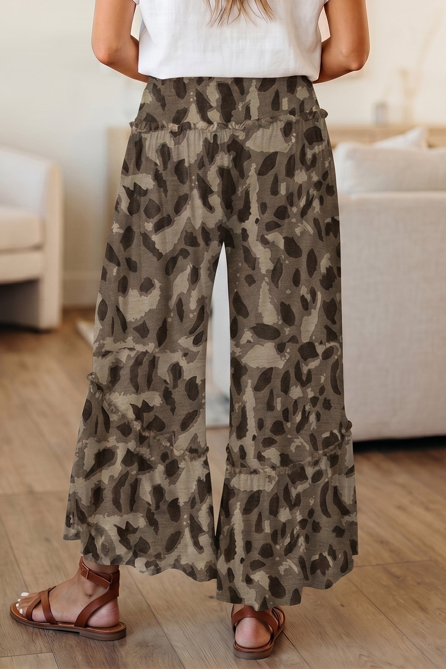 Multicolour Camo Print Wide Leg Casual Pants
